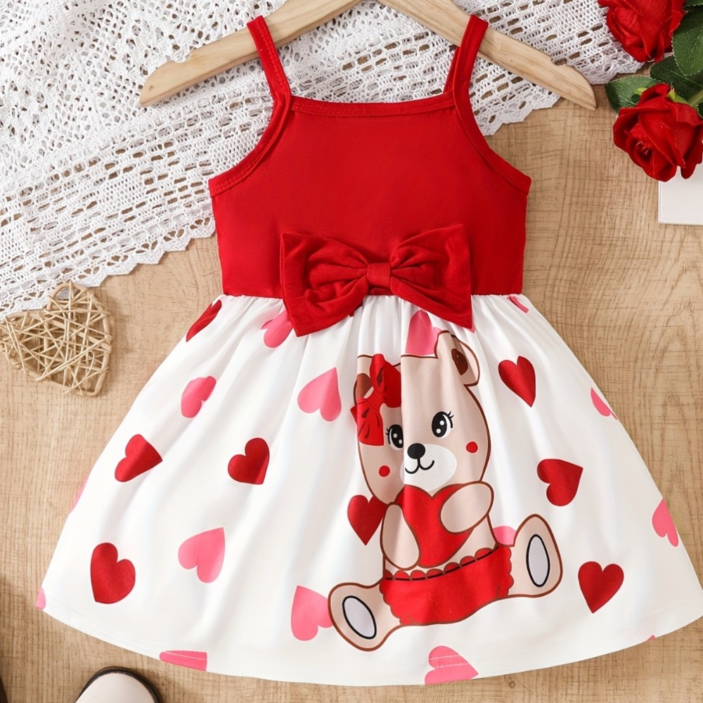 PatPat Red and White Bear Heart Dress